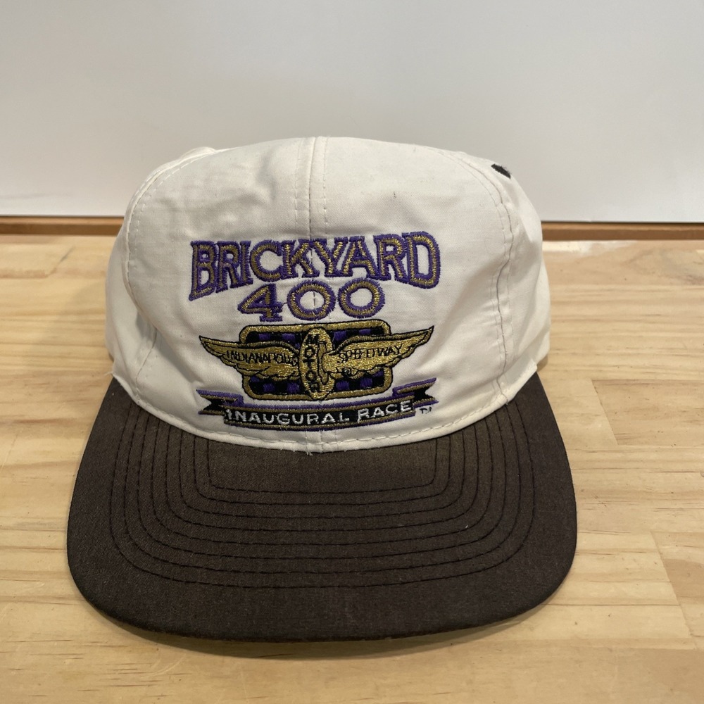 Vintage Brickyard 400 Inaugural Race Logo 7 White Snapback Hat -August 6, 1994